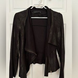 Zara faux suede moto cowl neck jacket